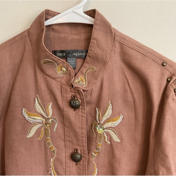 Y2K Vintage beaded embroidered Brown/Tan Jacket - Size Small-Medium - Picture 6 of 9